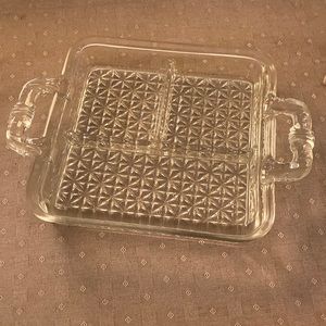 Vintage Heavy Glass Three Section Serving Tray With Handles